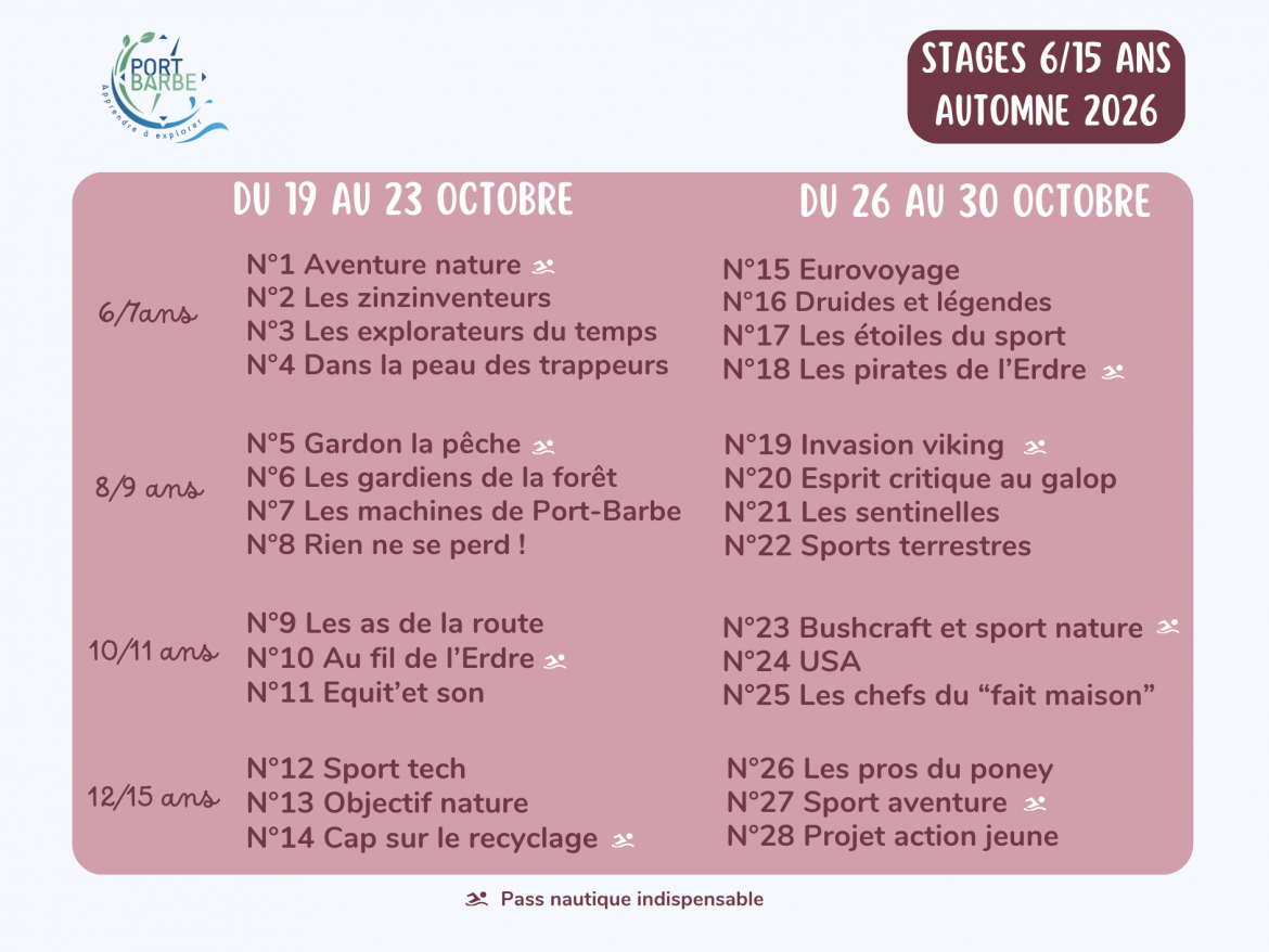 Stages automne 2026
